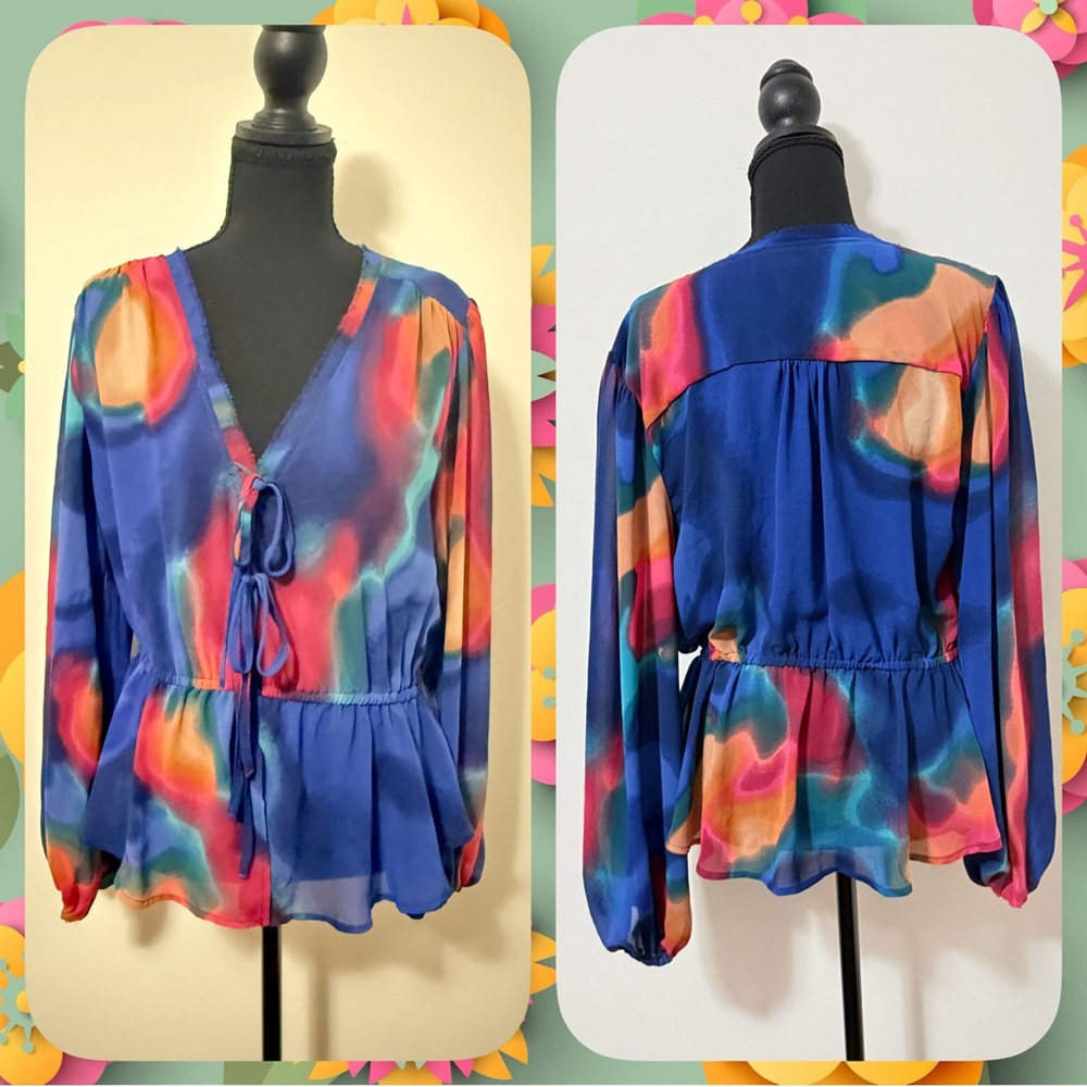 Nicole Miller Women’s Blue and Multicolor Blouse-Sz XL